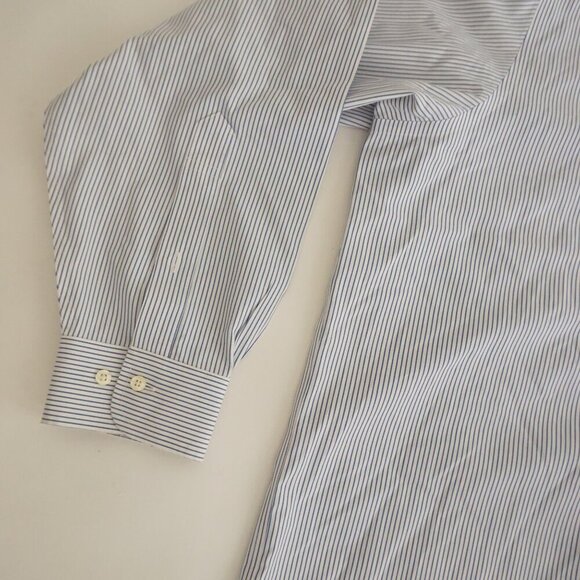 Brooks Brothers 346 White Blue Pinstripe Non-Iron All Cotton Dress Shirt 17.5 - Picture 8 of 10